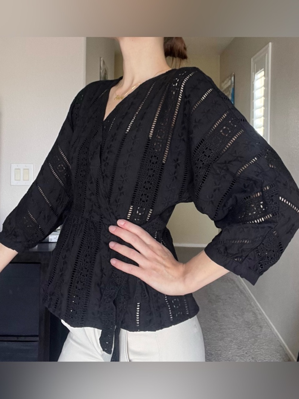 Black Lace V-Neck Wrap Top